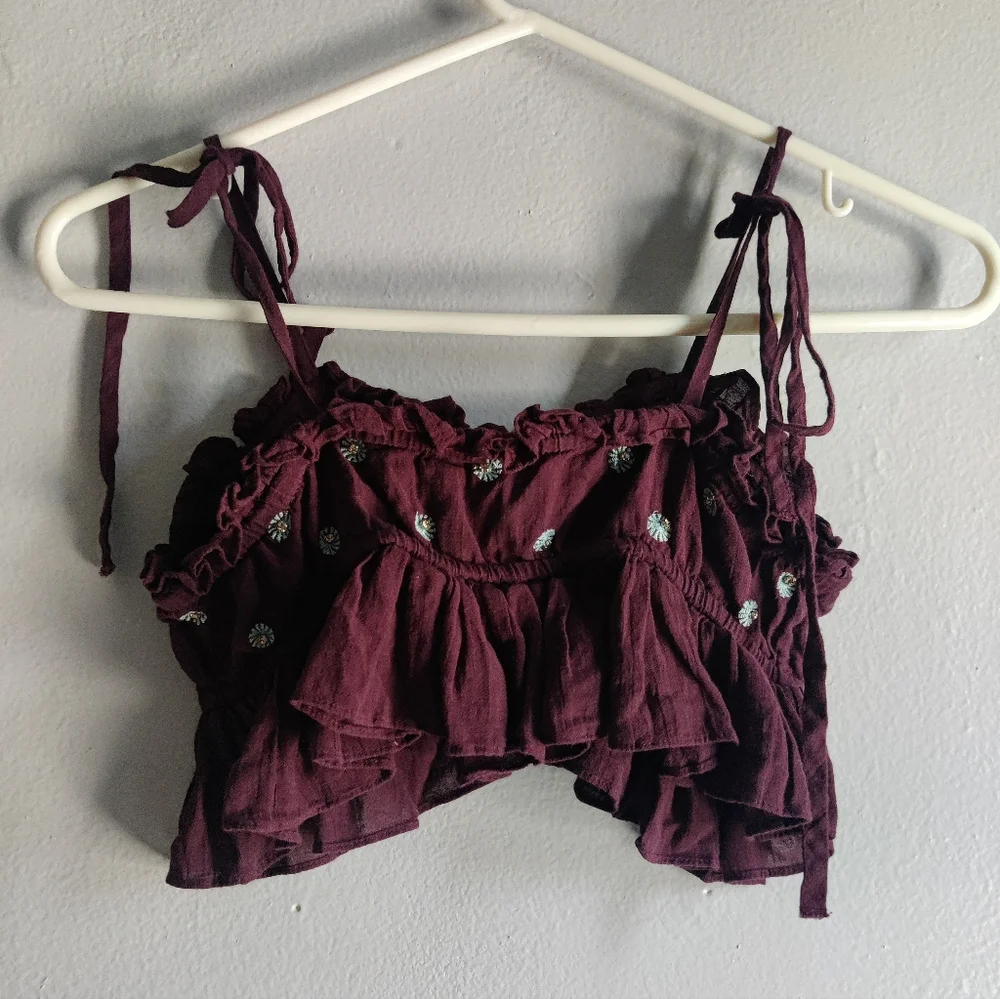 Free People Crop Flower Jeweled Top